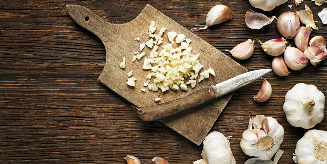 garlic on cutting board